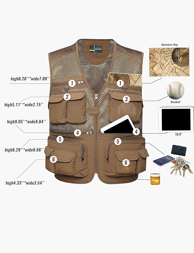 Lentta Men's Fishing Vest Summer Outdoor Lightweight Work Photo Vest 16 Pockets
