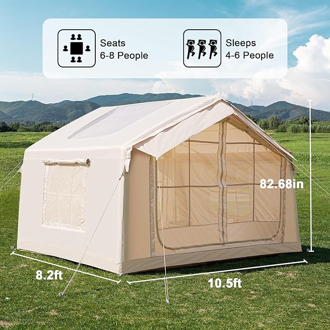 Inflatable Tents for Camping, Blow Up Tent with Hand Pump, Easy Setup InflatableTent 4 Season Tent, Waterproof Oxford Air Glamping Tents for Camping Adult 4/6/8 Person