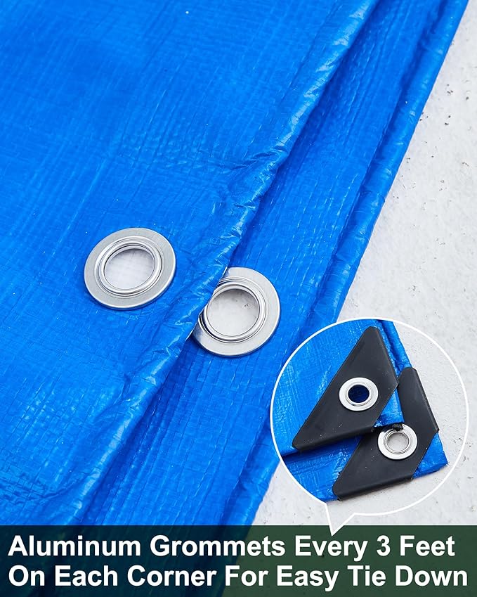 3 Pcs Large Waterproof Tarp 10 x 10 ft Heavy Duty 5.5 Mil Thick Poly Tarpaulin with Grommets Multipurpose Protective Cover for Summer Home Boats Cars Camping Rv Pool Tent