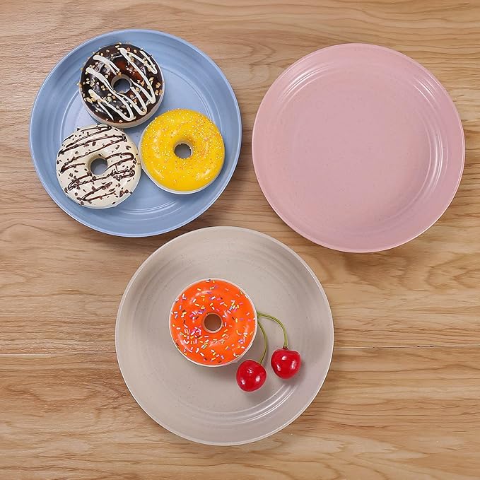 LuckyZone 7 Inches Small Unbreakable Wheat Straw Plates - Reusable Plate Sets of 4 - Dishwasher & Microwave Safe - Perfect for Dinner Dishes - Healthy, BPA Free & Eco-Friendly (7 Inches)