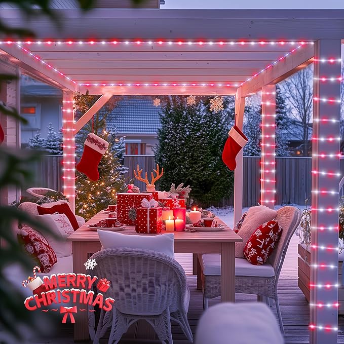 JMEXSUSS 200 LED Solar Rope Lights, 72ft IP 65 Outdoor Waterproof Christmas Lights With 8 Modes, Red and White for Fence Yard Walkway