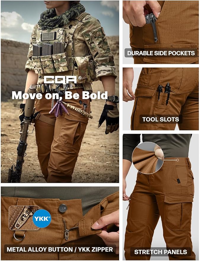 CQR Women's Flex Stretch Tactical Pants, Water Resistant Ripstop Cargo Work Pants with Pockets for Outdoor & Hiking