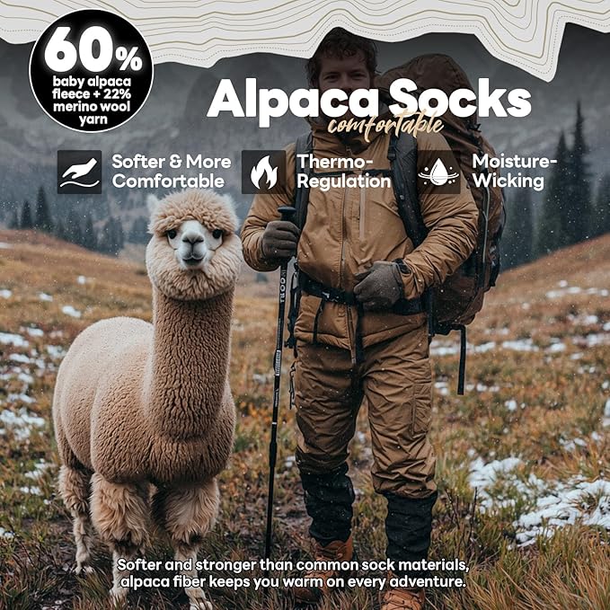 Alpaca Socks for Men and Women, Heavyweight Thermal Thick Warm Alpaca Wool Boot Sock for Hunting, Hiking, Moisture Wicking