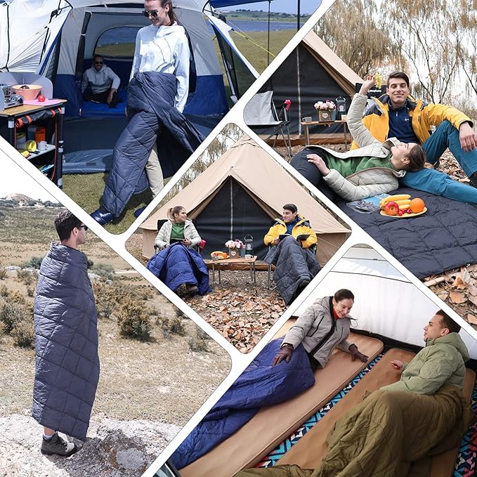 KingCamp Ultralight Camping Blanket, Packable Down Alternative Puffy Wearable Blankets Weatherproof Warm Package Quilt with Snap Buttons for Outdoor Hiking Travel Picnic Stadium (79" x 53", WINE)