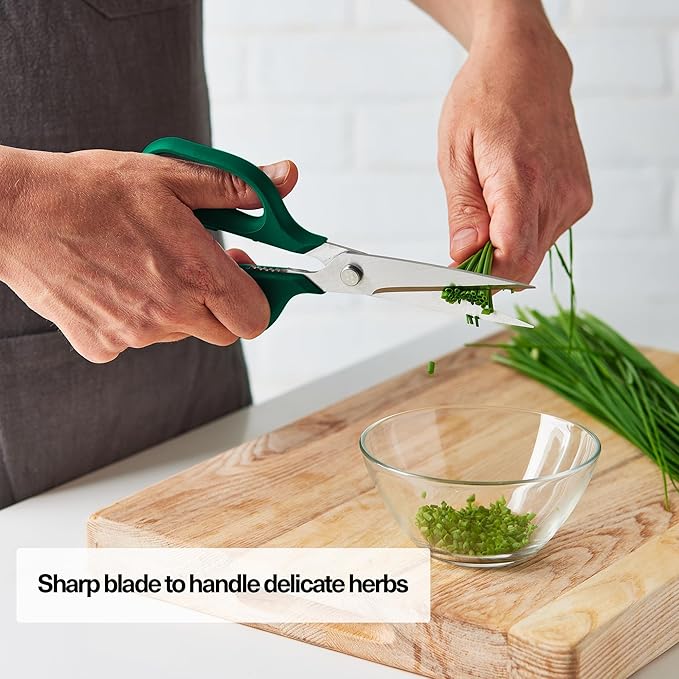 Misen Heavy Duty Kitchen Shears - Comfortable Ambidextrous Scissors for Meat, Poultry, Herbs & More - Easy to Clean - German Stainless Steel - Large | Green