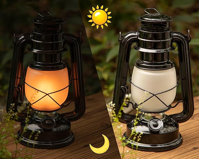 YAKii LED Vintage Flame Lantern Metal Outdoor Hanging Lantern with Dancing Flame Battery Operated Halloween Outdoor Indoor Decoration(Black)