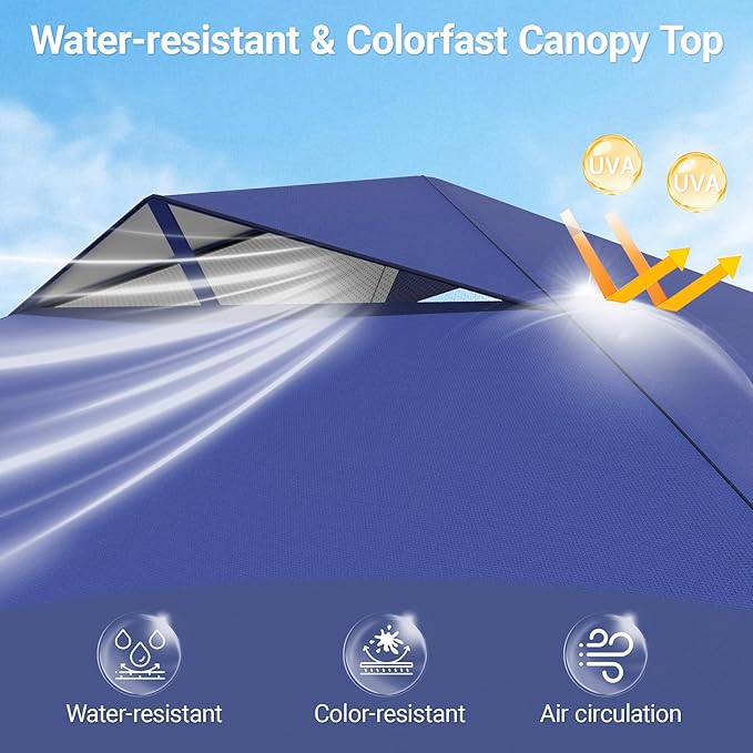 10x10 Pop Up Canopy - Instant Setup Beach Tent with Wheeled Carry Bag, 8 Sandbags & 4 Guy Lines - Portable Sun Shade for Camping, Events, Silver Coated Top, Blue