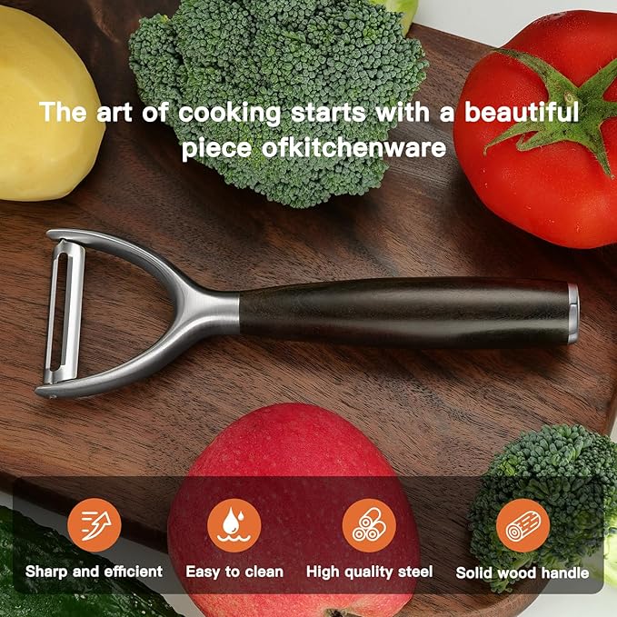Premium Y Type 304 Stainless Steel Multifunctional Kitchen Peeler Real Wood Handle Ultra Sharp Blade Vegetable Potato Apple(Agarwood)