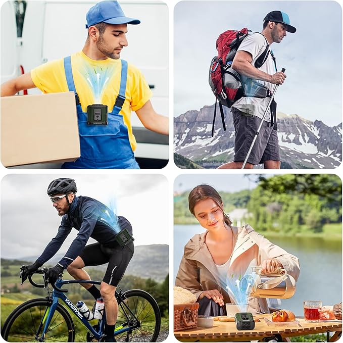 10000mAh Portable Waist Fan Rechargeable, 5 Speeds 16000RPM Brushless Motor Strong Airflow, Hand-Frees Wearable Cooling Personal Shirt Belt Fan for Outdoor Jobsite, Camping, Travel