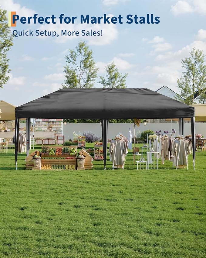 10x20 Pop Up Canopy Tent Outdoor Canopy with 6 Removable Sidewalls One-Person Set Up Heavy Duty Commercial Instant Tent Shelter-Gray
