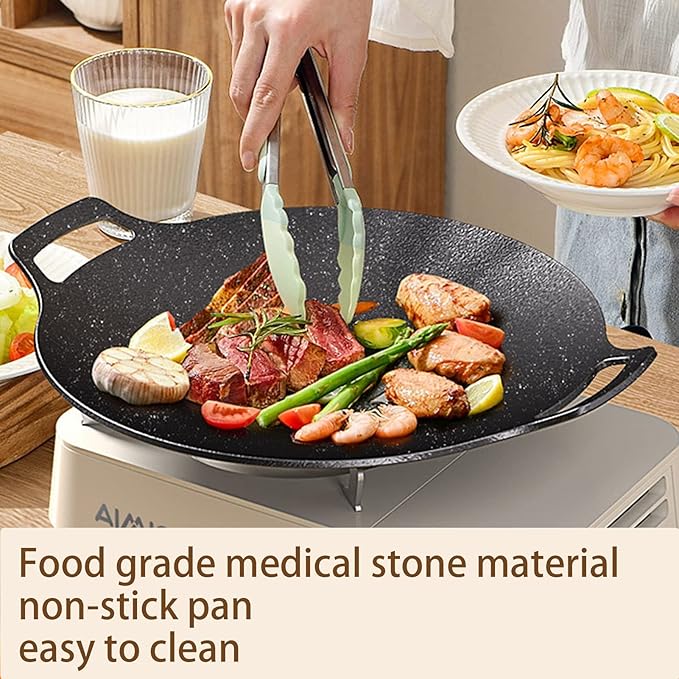 Grill Pan,13 Inch Non-stick Baking Pan+Brush+dry Cloth,Barbecue Pot Outdoor Camping Grill Plate Fry Pan for Stove Tops &Induction Compatible (33cm/13inch)