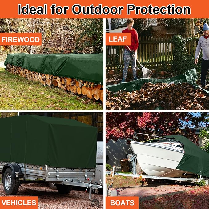 Tarp Waterproof 13x20 Ft Heavy Duty Tarp Thicker 10 Mil Large Tarps with 20M Rope Reinforced Grommets and Edge UV&Fade Resistant Tear Resistant Plastic Tarps for Outdoor Camping Roof Pool Tent