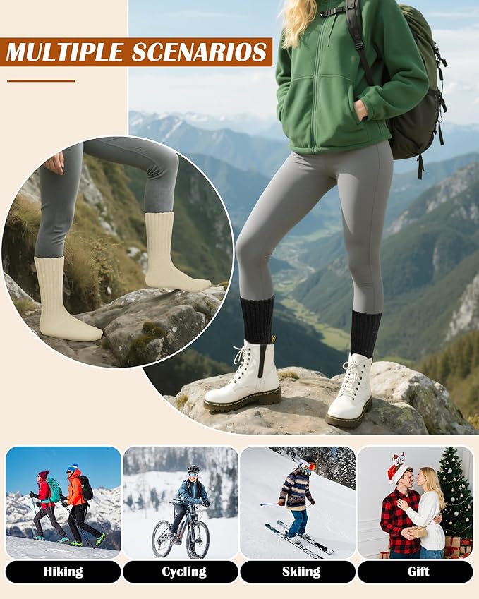 YSense Thermal Wool Socks for Women Thick Winter Boot Socks for Women Warm Cozy Breathable Hiking Socks 4 Pairs