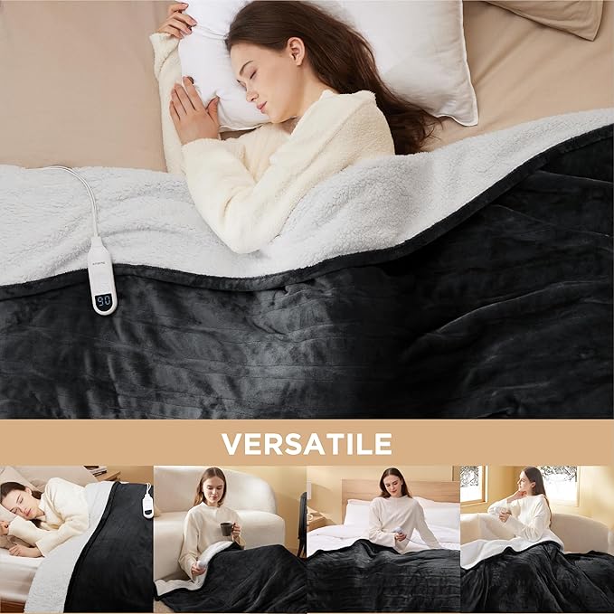 Bedsure Electric Blanket Full Size - Soft Flannel Heated Blanket, Fast Heating with 10 Time Settings & 6 Heat Settings, Warm Gift for Grandma (72x84 inches, Black)
