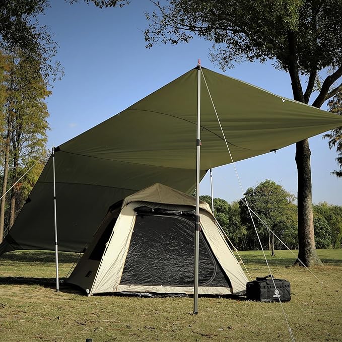 REDCAMP Large 10x17ft Waterproof Camping Tarp, Portable Hammock Rain Fly with 4 Collapsible Tarp Poles, 8 Guy Lines & Stakes, Backpacking Tent Shelter for Camping, Hiking, Beach (4 Poles)