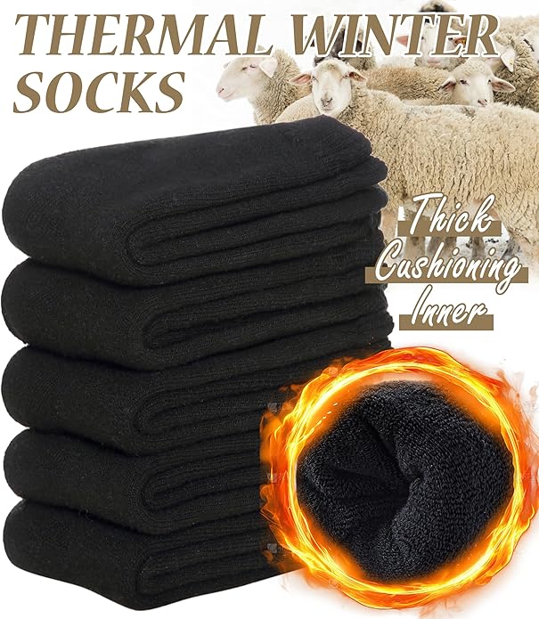 FNOVCO Wool Socks for Women Winter Warm Hiking Boot Thick Thermal Cozy Crew Socks 5 Pairs