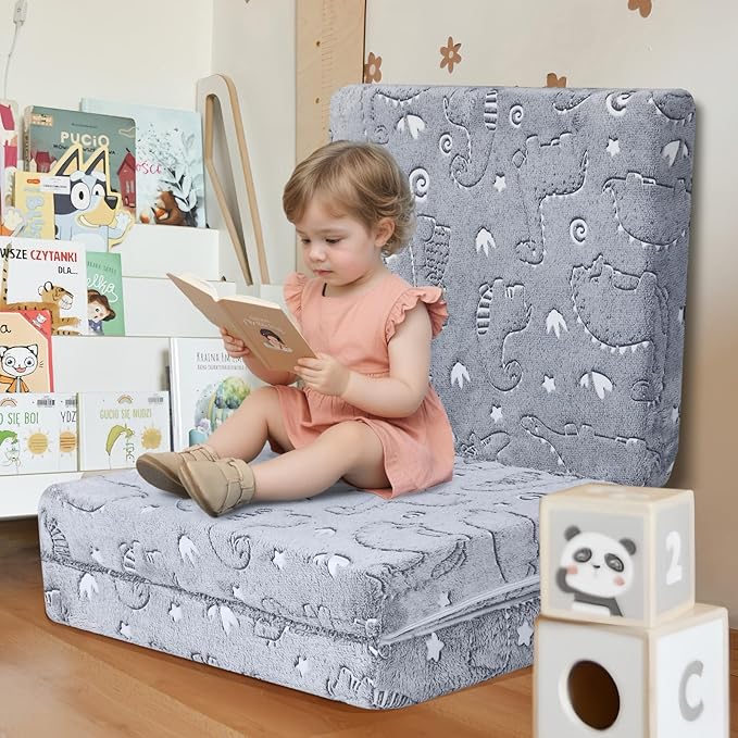 MeMoreCool Glow Dinosaur Foldable Floor Mattress for Kids, Trifold Nap Mat for Toddlers, Portable Daycare Sleeping Futon or Floor Bed, 57x22 Inch