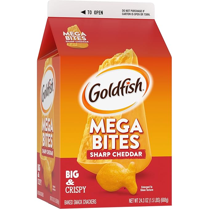 Goldfish Mega Bites, Sharp Cheddar Crackers, 24.3 Oz Carton