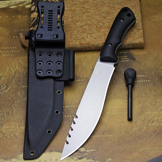 13.4-inch DC53 steel full tang hunting knife + K sheath. Suitable for camping, hiking, hunting and as daily carry equipment for handicrafts. (10 - Tactical Style A)