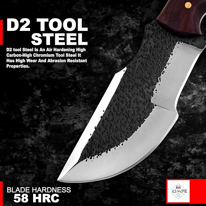 KIMPE 10" Handmade D2 Steel Tracker Knife-Survival & Hunting Knife with Holster-Full Tang Fixed Blade Knive with Ram Horn Handle-Knives for men.(D2 Ram Horn)