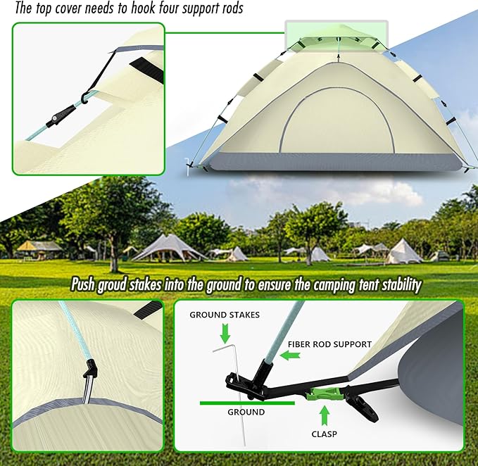 Instant Pop Up Tent 2-3 Person Reactive Outdoor Tent with Mesh Windows 3 Second Setup Waterproof & Portable for Camping & Hiking, Backpacking