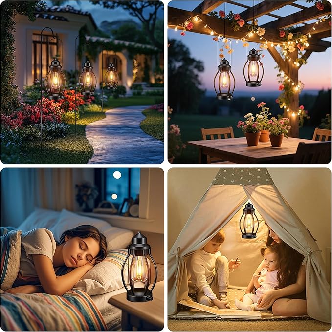 Rechargeable Outdoor Camping Lanterns 2Pack, Vintage Dimmable Hanging Outdoor Camping Lights with USB-C, Waterproof Table Lamps for Patio, Garden, Porch, Home Decorations