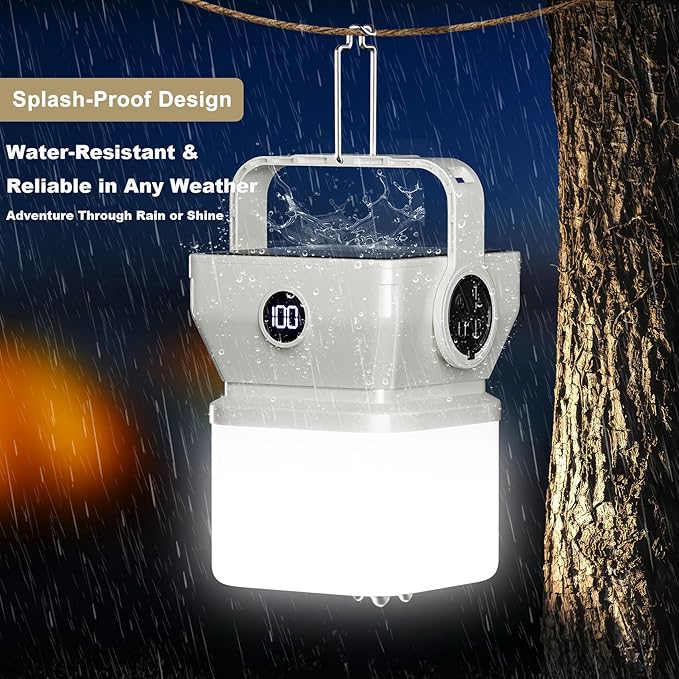 V.C Formark Camping Lantern Solar Powered Portable with Battery% Display, 1000LM Bright, USB-C/Solar Charging, for Outdoor Emergency, Hiking, Power Outage