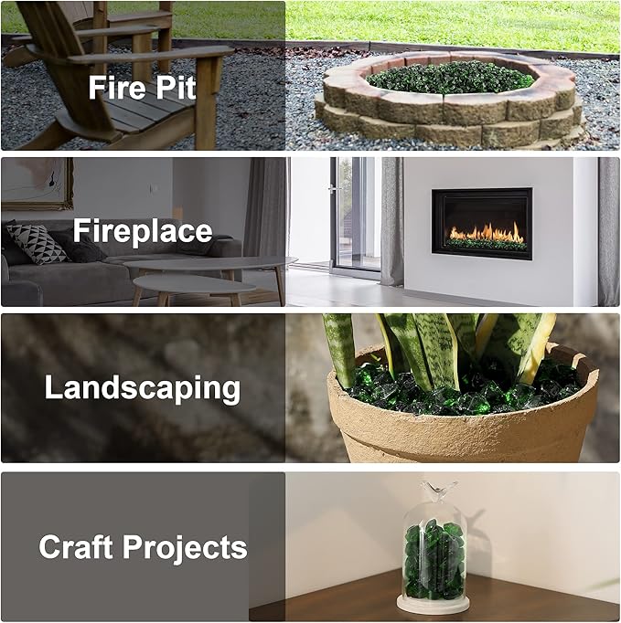 Stanbroil 10-Pound Fire Glass - 1/2 inch Polygon Fire Glass for Fireplace Fire Pit and Landscaping, Emerald Green