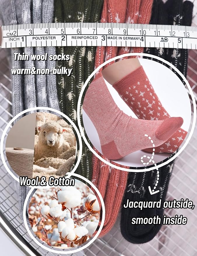 Womens Merino Wool Socks Cozy Warm Hiking Boot Socks Gifts for women,4 Pairs(Size 5-10)