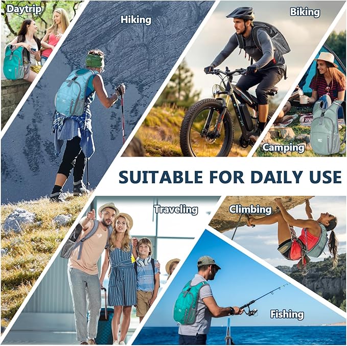 15L Hiking Backpack - Small Lightweight Packable Daypack Travel Outdoor Foldable Shoulder Bag Camping Hiking Backpack for Women Men - Black