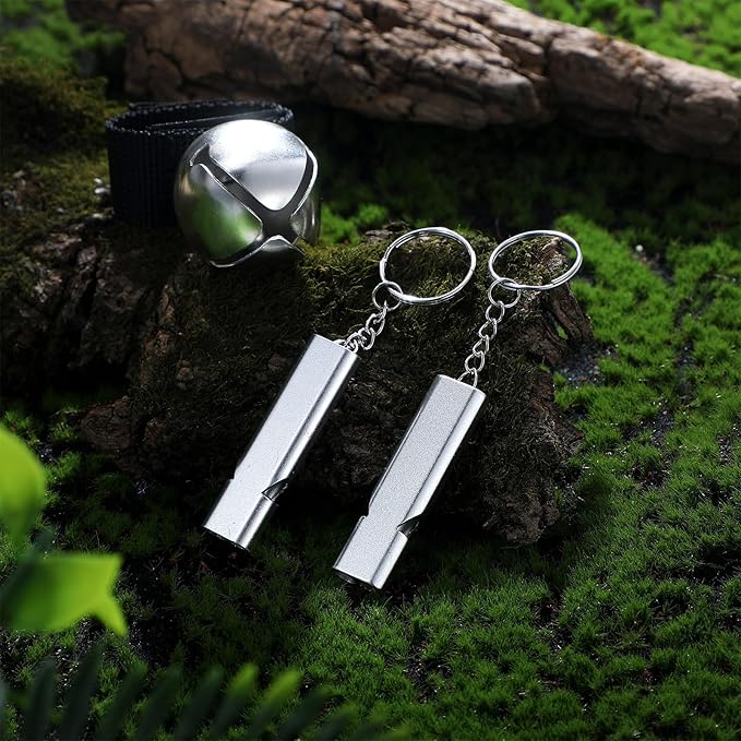 4 Sets Bear Bells with Whistle for Hiker, Loud Bear Bell with Emergency Whistle, Bear Bells for Hiking, Outdoor Camping, Survival, Biking, Fishing, Climbing, Hunting, Pet Tracker