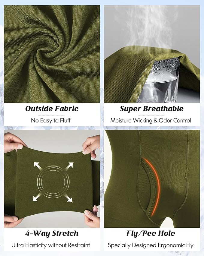 romision 2 Pack Thermal Underwear for Men Long Johns Fleece Lined Hunting Gear Bottom Top Set Base Layer Cold Weather XS-4XL