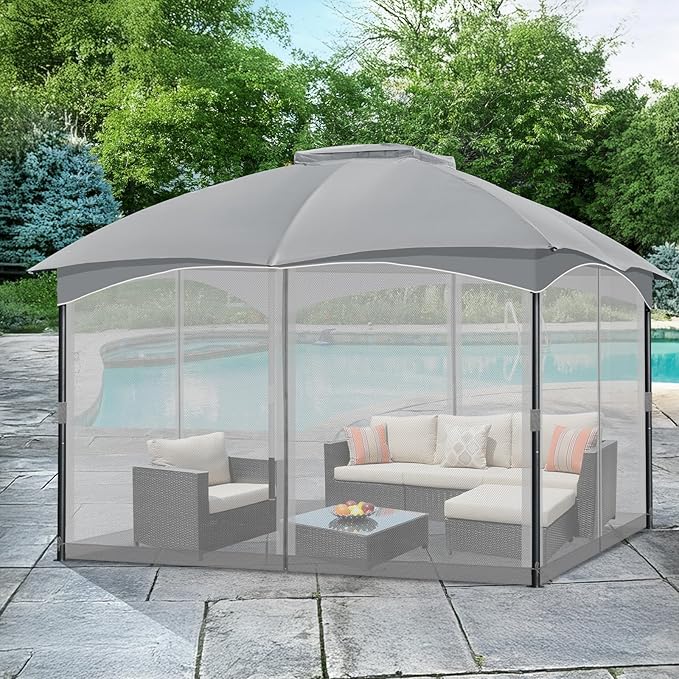 COWVIE Gazebo Replacement Netting Screen, 12' x 14' Universal Gazebo 4-Panel Mosquito Sidewalls with Double Zippers for Outdoor Patio (Only Netting)