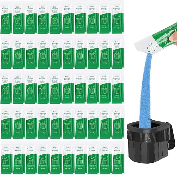 50 pack Portable Toilet Absorbent Gel Powder, Poo Gel for Camping Toilet Powder, Poo Urine Powder for Potty Bags, Poo Deodorizing Treatment for Outdoor Camping Hiking Emergency Toilet (50Pack)