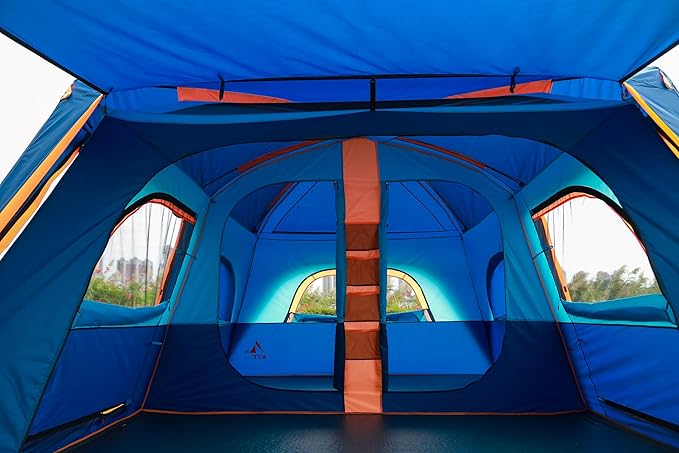 KTT Extra Large Tent 10-12-14 Person(B),Family Cabin Tents,2 Rooms,3 Doors and 3 Windows with Mesh,Straight Wall,Waterproof,Double Layer,Big Tent for Outdoor,Picnic,Camping,Family Gathering