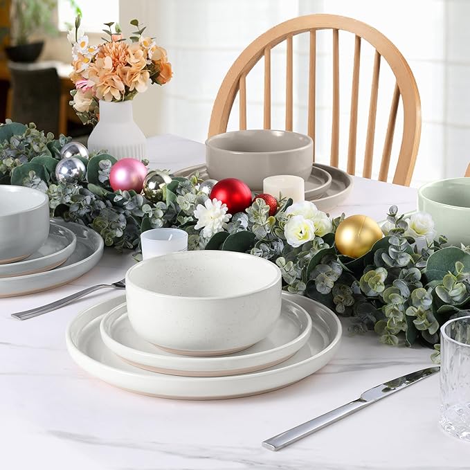 LIANYU Dinnerware Plates and Bowls Set for 8, 24PCS Speckled Dinnerware Set for Soup, Salad, Food Grade Clay Stoneware Dishes, Scratch Resistant, Stackable Design, Assorted Colors