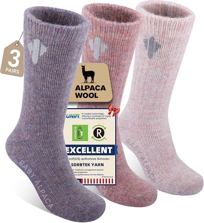 Alpaca Socks for Men and Women, Heavyweight Thermal Thick Warm Alpaca Wool Boot Sock for Hunting, Hiking, Moisture Wicking