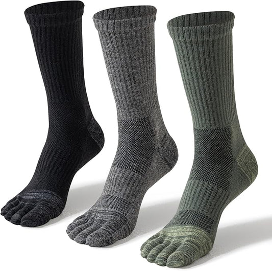 Merino Wool Toe Socks For Hiking Men&Women Thermal Winter Warm Boot Work Cushion Five Finger Socks 3 Pairs