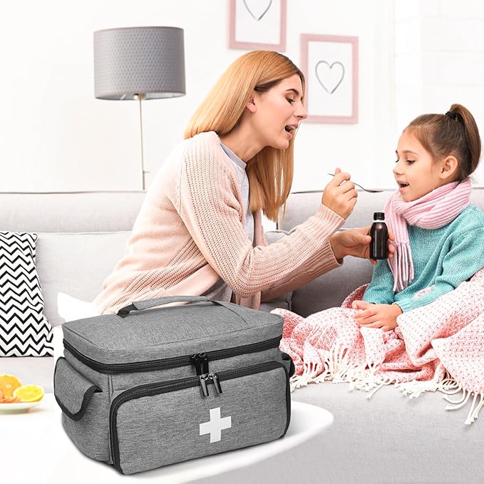 First Aid Bag Empty, Small Medicine Bag Portable Medical Supplies Organizer for Travel, Home, Office, Car, Outdoor, Camping, Hiking (Gray)