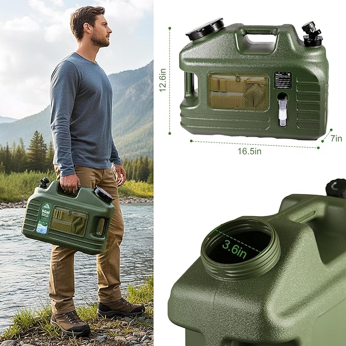 5 Gallon Water Jug, Camping Water Container, BPA Free Portable Water Dispenser with Spigot, Leak-Proof Large Camping Water Jug for Emergency Storage, Outdoor, Hiking, Road Trips