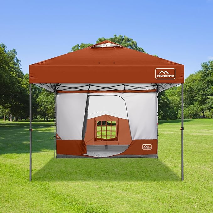 KAMPKEEPER Side Tent for 10 x 10 ft Pop Up Canopy, Easy Setup Gazebo Attachment, Camping Tent Orange (Canopy and Bracket NOT Included)