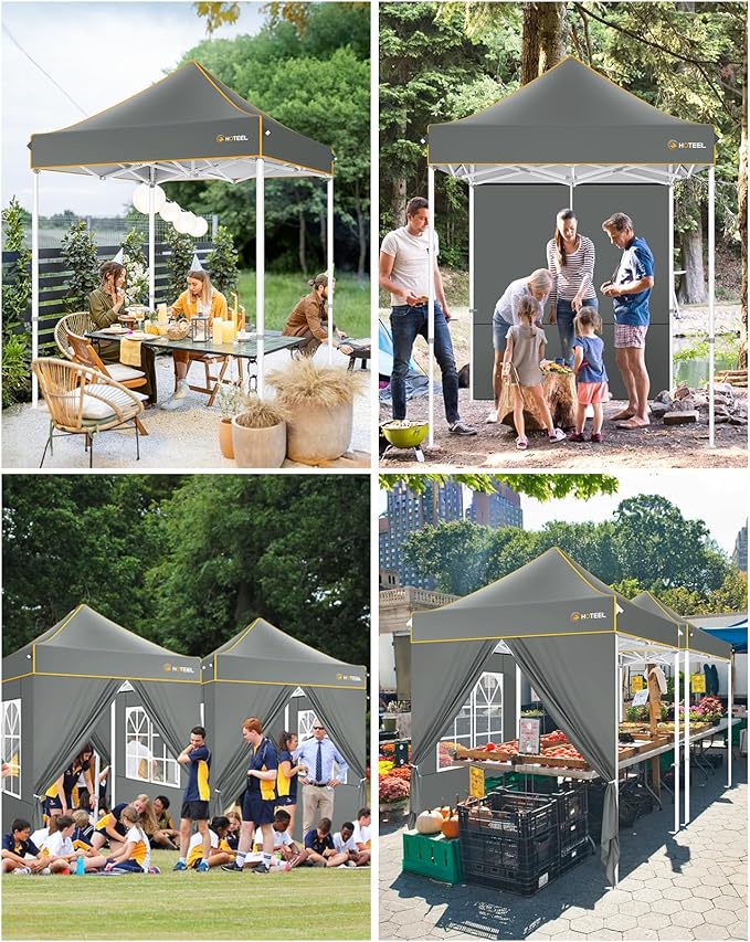 HOTEEL 6.6x6.6 Heavy Duty Pop Up Canopy Tent for Parties Event Wedding Commercial Instant Canopy with Carry Bag, Party Tent Waterproof UV 50+, Upgraded Thick Hexagonal Legs,Gray