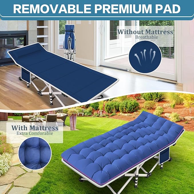 2 Pack Camping Cot with Mattress Comfortable Cot Bed Folding Cot Heavy Duty Cots for Sleeping with Carry Bag for Adults Kids Guest Bed Outdoor Indoor Home