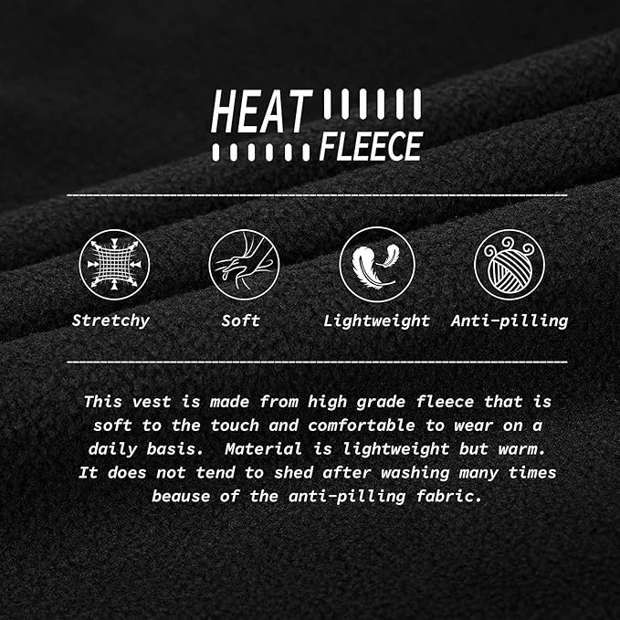 33,000ft Men's Fleece Vest, Lightweight Warm Zip Up Polar Vests Outerwear with Zipper Pockets, Sleeveless Jacket for Winter