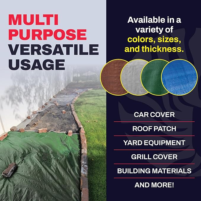 10' x 20' Green Heavy Duty Tarp with Grommets Reinforced - 16 Mil Thick - Double Sided Plastic Tarps Waterproof - Large Tarpaulin Cover for Outdoor Camping Over/Under Tent Tarp RV Roof Rain - Zebro