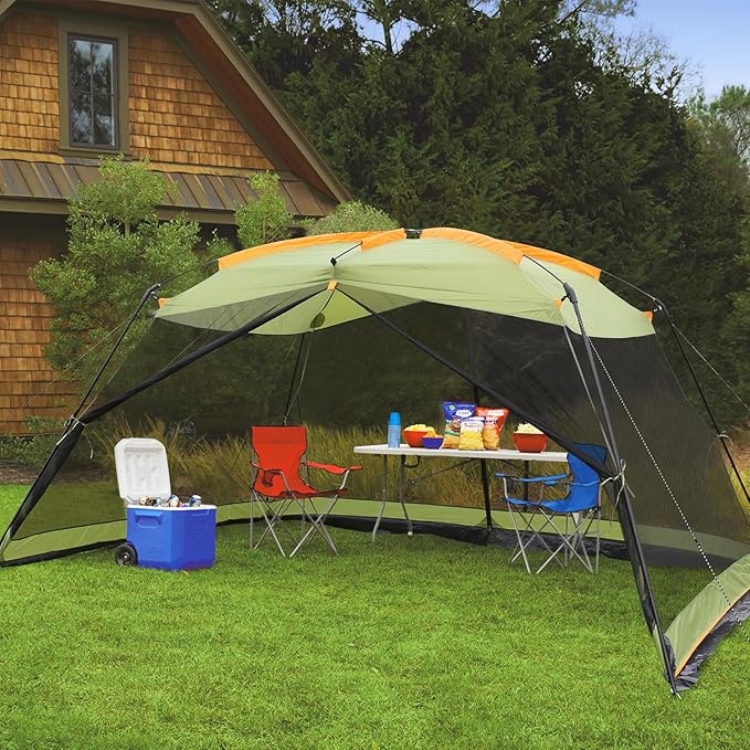 Hyper Venture Screen House 13x9 FT 4 Mesh Walls Canopy Tent Camping Gazebo Shelter for 6-8 People Outdoor Party Activities, Green