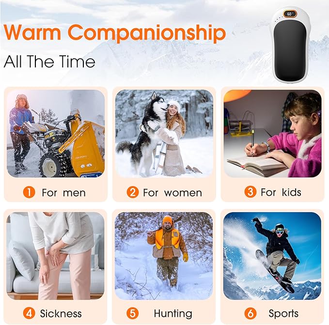 Hand Warmers Rechargeable,2 Pack Double Sided Heating Warmer That Surrounds Warmth for Palm and Fingers,Magnetic Electric Handwarmers 10000mAh with Adjustable Temp,Winter Gifts for Men and Women