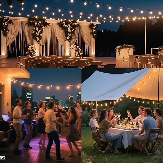 HJQ 60FT Solar String Lights Outdoor Waterproof, Patio Lights Solar Powered with Remote & USB Port, 20+1 LED Shatterproof Bulbs, 3 Light Modes, Dimmable Solar Hanging Lighting for Camping Yard Garden