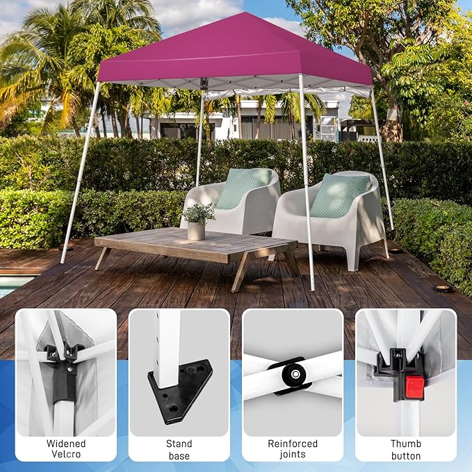 Outvita 6'x6' Pop Up Canopy Tent Commercial Instant Gazebo Tent, Waterproof & UV Protection Canopy Tent with Slant Legs & 1pc sidewall for Party Wedding Birthday BBQ Events