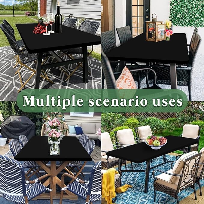 10 Pack Picnic Table Cover Fitted Tablecloth for 8 Foot Rectangle Tables Elastic Waterproof Stretch Washable Patio Folding Outdoor Spandex Table Cloth for Camping Banquet and Parties (Black,30" x 96")